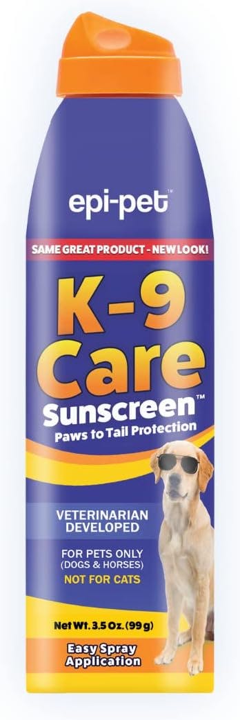 Epi-Pet K-9 Care Sunscreen, Paws to Tail Protection, Prevents Sunburns on Dogs and Horses, Sun Protector Spray, SPF 30+, Non-Greasy/Oily Solution – 3.5 oz