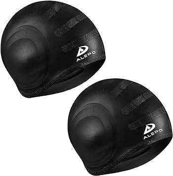 2 Pack Swim Caps with 3D Ear Protection