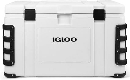 Igloo Leeward Marine Grade Lockable Insulated Fishing Ice Chest Cooler with Cutting Board, Fish Ruler, and Tie-Down Points, White