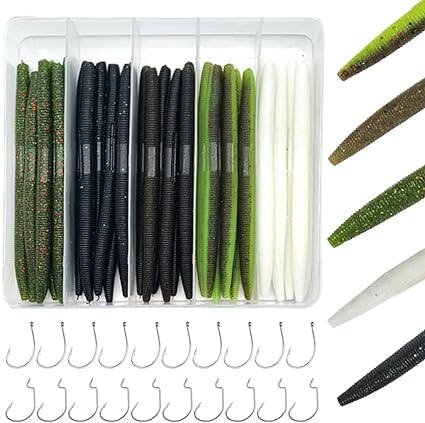 SANTKOL Senko Worms Soft Plastic Stick Bass Fishing Lure kit
