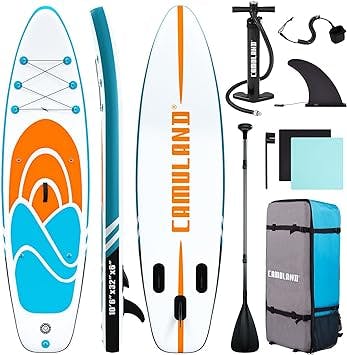 Paddle Board, CAMULAND 10’6” x 32”x 6” Inflatable Paddle Boards for Adults with Premium SUP Accessories and Backpack, Blow Up Stand up Paddleboard with Adjustable Paddle and Removable Fin