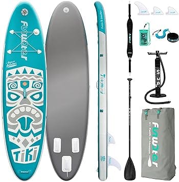 FunWater Inflatable 10'6×33"×6" Ultra-Light (17.6lbs) SUP for All Skill Levels Everything Included with Stand Up Paddle Board, Adj Paddle, Pump, ISUP Travel Backpack, Leash, Waterproof Bag …