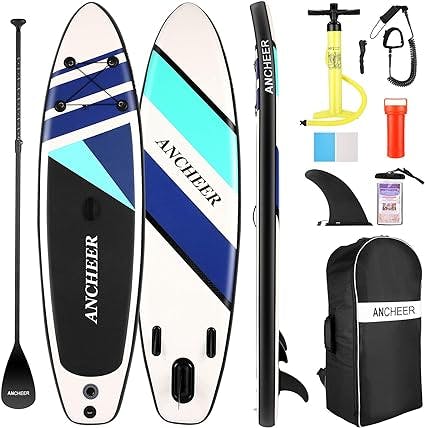 Inflatable Stand Up Paddle Board, All-Round SUP Board with Premium SUP Accessories Including Backpack, Bottom Fin for Paddling, Waterproof Bag, Coil Leash, Adjustable Paddle and Hand Pump