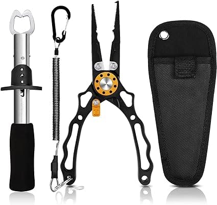 Fishing Pliers, Fishing Gear, Fish Control, Multi-purpose Fishing Pliers, Firm Lip Grabber, Stainless Steel and Anti-corrosion Coating, Fishing Accessories, Sheath Storage, Fishing Gifts for Men