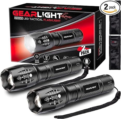 GearLight LED Flashlight Pack - 2 Bright, Tactical Flashlights