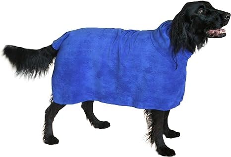 THE SNUGGLY DOG Easy Wear Dog Towel. Luxuriously Soft, Fast Drying 400gsm Microfiber. Soft Belt Included for a Warm Plush Dog Robe. X-Large Blue