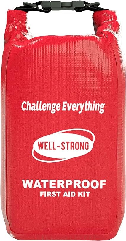 WELL-STRONG Waterproof First Aid Kit Roll Top Boat Emergency Kit with Buckles for Fishing Kayaking Boating Swimming Camping Rafting Beach Red