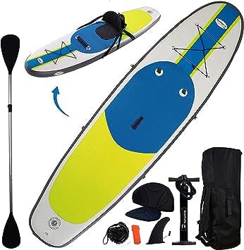 Blue Water Toys Inflatable Crossover Stand Up Paddle Board/Kayak Kit - Pump, Backpack, Coil Leash, Paddles, Detachable Seat, SUP 300 Pound Limit, 10 Feet by 32 Inches