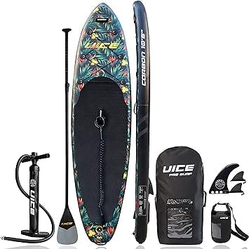 UICE Inflatable Stand Up Paddle Board 10'6"x32"x6"/11'x33"x6",Advanced SUP Black Carbon Unique Classic Design with Premium Standard Accessories Popular Size for Surfing,Touring and Yoga,Youth and Adult