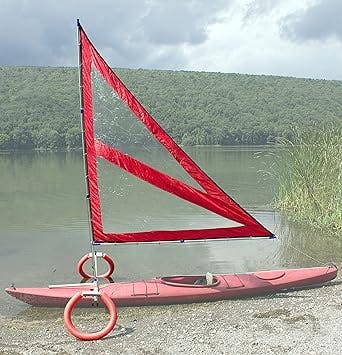 Harmony Upwind Kayak Sail and Canoe Sail Kit (Red). Complete with Telescoping Mast, Boom, Outriggers, All Rigging Included! Compact, Portable, Easy to Set up - Start Sailing This Season!